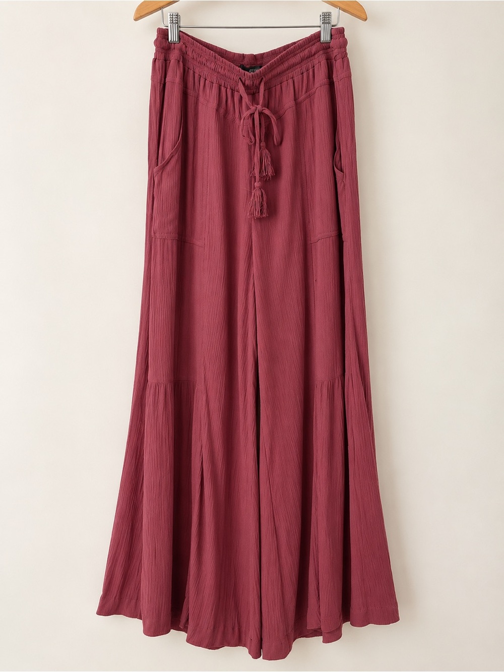 Rewash XL Dusty Rose Wide Leg Palazzo Pants 100% Rayon Tassel Drawstring